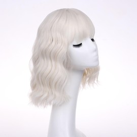 Leeven 12 Inch Natural Wavy Wig with Bangs Short Bob Wigs Women's Shoulder Length Wigs Colorful Loose Curly Wavy Wig Synthetic Cosplay Wig for Girl for Daily Party(60#)