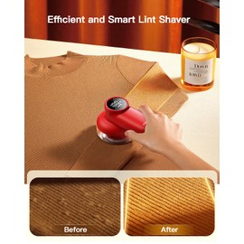 coldSky Rechargeable Fabric Shaver, Lint Shaver with Digital Display, Sweater Shaver with 6-Leaf Blades and Safety Lock, 3-Speeds Defuzzer Remove Fuzz, Pills from Clothes, Furniture, Sofa, Blanket Red