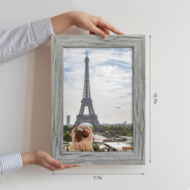 Hongkee 6x9 Picture Frame Set of 4, Made of Real Glass and Grey Wooden Frame - 6 by 9 Photo for Wall or Tabletop Display