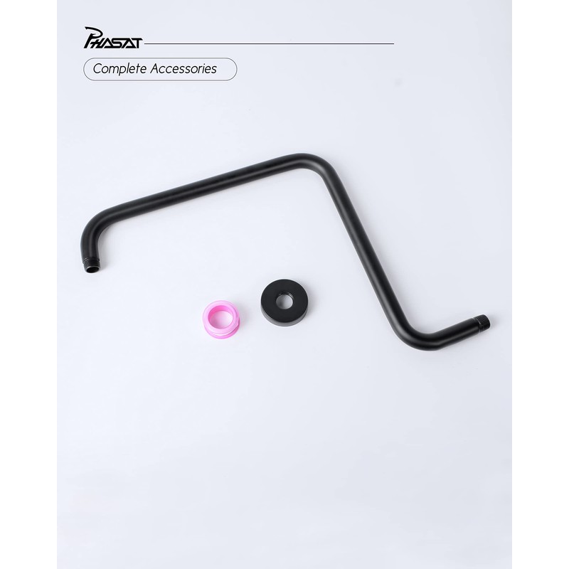 PHASAT 16 Inches Black Shower Head Arm,S Shaped Shower Arm