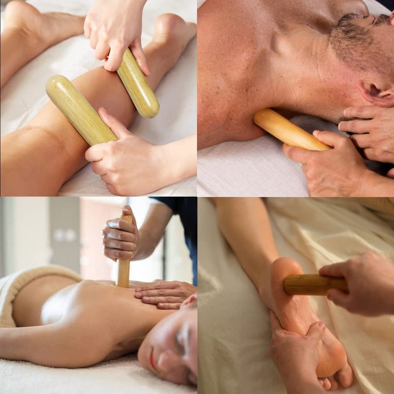 Goodtar 2 PCS Solid Bamboo Massage Stick Sets Warm Bamboo