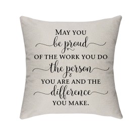 Morges " May You Be Proud of the Work You Do Pillow Covers, Leaving Gifts Appreciation Gifts for Colleagues, Family Office Room Decor, Family Cotton Linen Cushion Cover for Sofa Couch Bed 18" x 18"