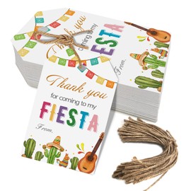 50PCS Fiesta Gift Tags, Thank You Tags for Mexican Themed Party Favors and Taco Bout a Baby Party Decorations-Double-sided (White)