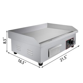 VBENLEM 22" Electric Countertop Flat Top Griddle 110V 3000W Non-Stick Commercial Restaurant Teppanyaki Grill Stainless Steel Adjustable Temperature Control 122°F-572°F(No Plug)