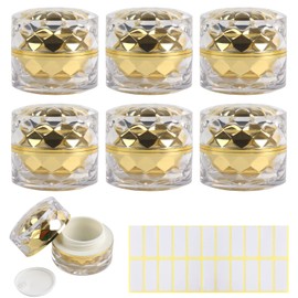 CINECE Cream Case, Divided Container Case, 6 Pieces, Labeled Clear, Cosmetics, Gel, Refill, Storage, Cute, Travel, Portable, Transparent (Gold)