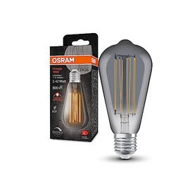 OSRAM Vintage 1906 Smoke Tint LED Lamp, 11W, 500lm, Edison Shape with 64mm Diameter & E27 Base, Warm White Light Colour, Straight Filament, Dimmable, Up to 15,000 Hours Life