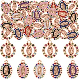 36Pcs Catholic Virgin Mary Charms Alloy Inlay Rhinestones Round Our Lady Miraculous Medal Charms Pendants For DIY Rosary Beads Necklace Bracelet Earrings Pendants Charms Jewelry Making, Enamel Zinc Rhinestone, Rhinestone