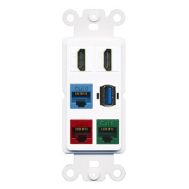 RiteAV 2 HDMI 3 Cat6 Ethernet USB3 Mixed Color Wall Plate - Rocker [White/White]