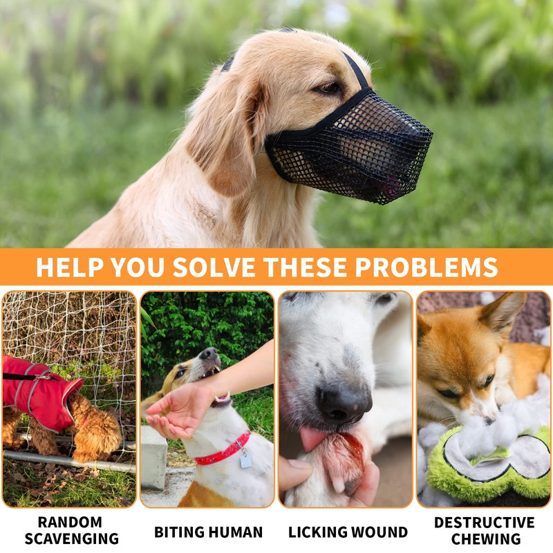 Dog Muzzle Soft Nylon Muzzle - Adjustable Breathable Mesh Muzzle,