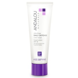 Andalou Naturals Ultra Sheer Daily Defense Facial Lotion, SPF 18, 2.7 oz, with Resveratrol CoQ10 and Antioxidants, Lightweight, Hydrating Facial Moisturizer