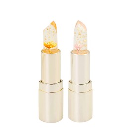 [np] [Set of 2] Kailijumei Genuine Flower Lip Tient Magic Color Lipstick Gold Powder Filled Flower Lip Balm Lipstick (1st Line: Pink, Second Piece: Orange)
