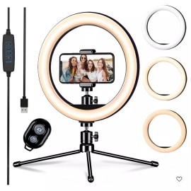 LETSCOM LED Ring Light Tripod Stand Phone Holder 3 Light Modes X002L240ZH