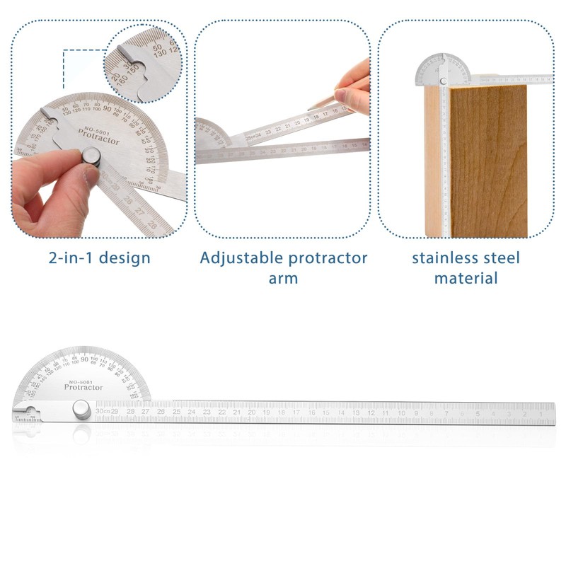 Stainless Steel Angle Protractor, 0-180 Degrees Metal Protractor 30 cm/