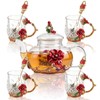 Maxdot 5 Pcs Floral Glass Tea Set, 14 oz Rose