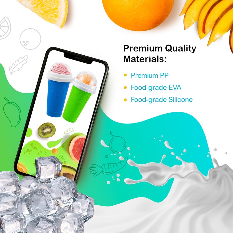 Slushy Cup (2 Pack) & Slushy Maker Portable Smoothie Slushie