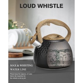 Hauce Radio Tea Kettle Stovetop,2.5QT Stainless Steel Whistling Teapot for Stove Top Aesthetic,Portable Water Kettles Camping with Anti-hot Silicone Handle,Suitable for All Heat Sources,Black