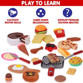 50 PCS Kids Deluxe Pretend Play Food Set with Kitchen Tools, Breakfast, Fast Food, Ice Cream & Desserts - Fun & Interactive Gourmet Toy Assortment Playset for Imaginative Play
