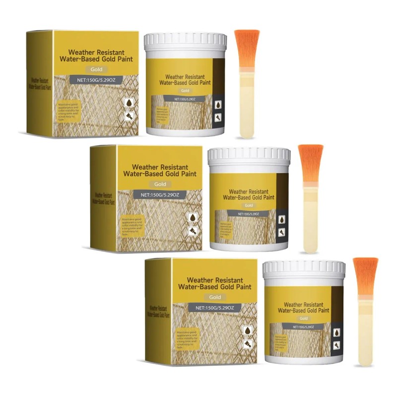 3pcs Weather Resistant Water-based Gold Paint 150g,