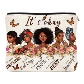 African American Makeup Bag for Purse Afro Black Cosmetic Bags for Women Inspirational Gift Small Funny Cosmetics Travel Bag Cases for Toiletries Accessories Organizer Zipper Pouch Reusable Bag