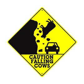 Caution Falling Cows Drive Safe Xing Animal Danger Safety Funny Novelty Road Wall Décor Diamond Metal Aluminum 12"x12" Sign