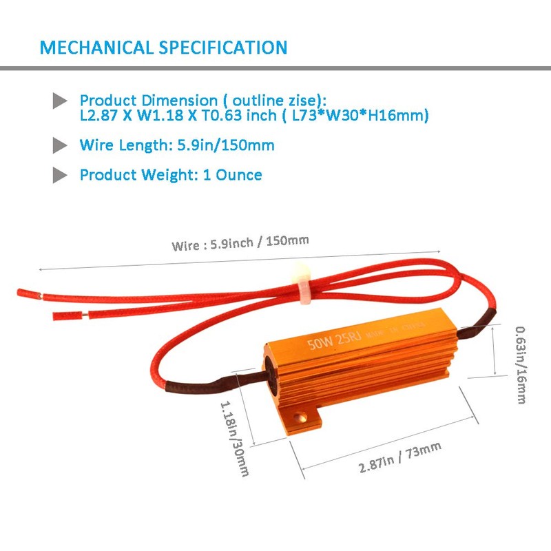 (2 Pack) 50 Watt 25 Ohm Wirewound Resistor Aluminum Case