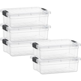 Superio Clear Storage Bins with Lids, 5 Pack- Plastic Storage Boxes - 2.3 Quart