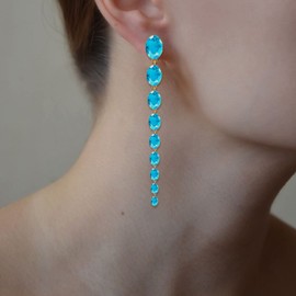 Long Diamond Earrings for Womens Long Crystal Beaded Tassel Dangle Chain Earrings for Women Sparkly Rhinestone Earrings Bridal Wedding Prom Costume Jewelry (B: blue earrings)