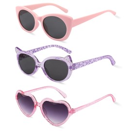 Hifot Pack of 3 Sunglasses Children Girls Cute Heart Sunglasses Cat Sunglasses Set Sunglasses Girls Party Sunglasses Gift Party Accessories Colourful Sunglasses Children 3-8 Years, multicoloured