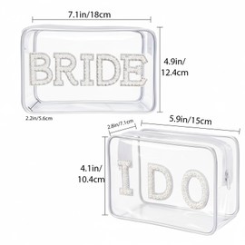 OHiZVZV 2-Piece Bride Makeup Case Set, Cosmetic Pouch & Toiletry Pouch for Wedding Day (Clear with BRIDE & I DO Rhinestone Letters)