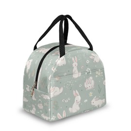 DJYQBFA Cute Bunny Floral Lunch Bag Reusable Soft Lunch Box for Adult Kids Insulated Meal Tote Kit Lunch Containers for Work School Picnic Outdoor