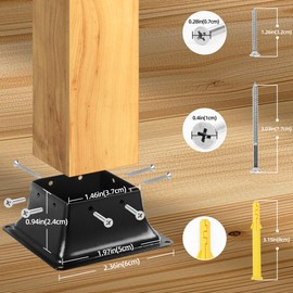 4x4 Post Base 4pc, Inner Size 3.7"x3.7", Heavy Duty Powder-Coated, for Deck Railing Support Deck Base