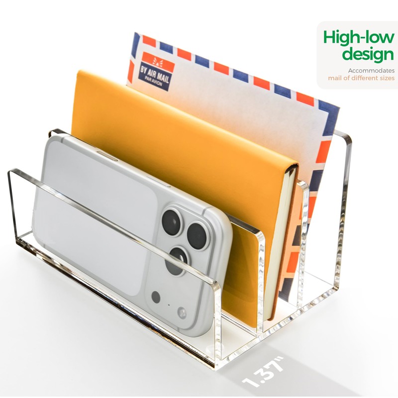AIDIMOO Clear Acrylic 3 Compartment Mail & Letter Organizer for