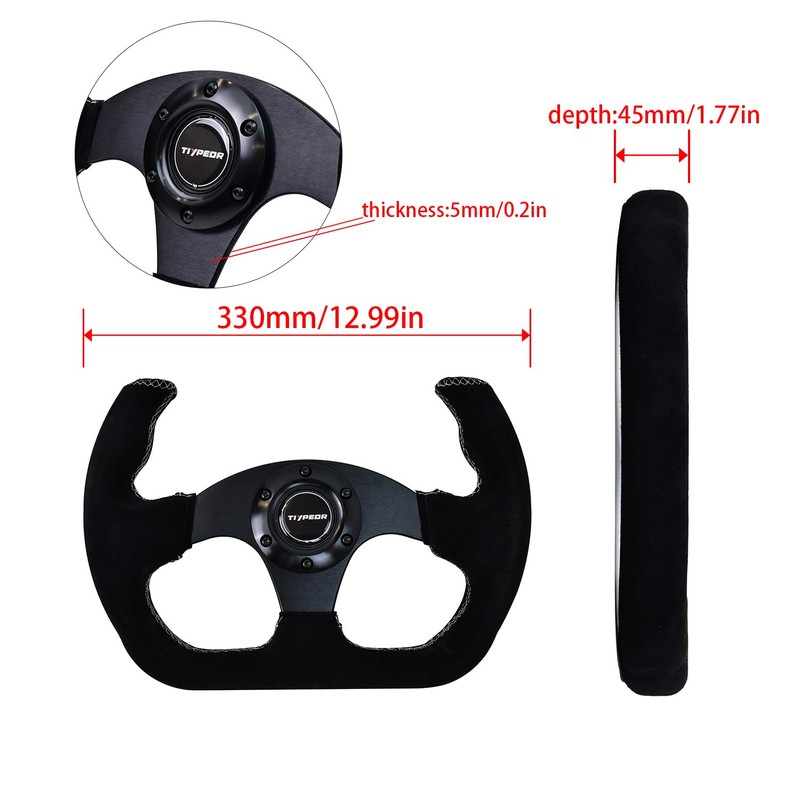 TIYPEOR D Shape Kart-Style Open-Top Suede Racing Steering Wheel for