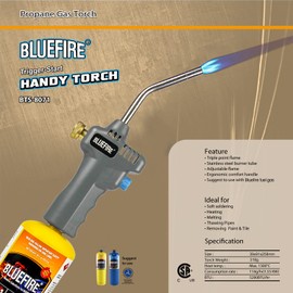 BLUEFIRE BTS-8071 Trigger Start Handy Gas Welding Propane Torch Head MAPP MAP PRO Handhold Portable Nozzle Upgrade Brass Knob All-purpose Flame Thrower Tool for Brazing Soldering Cooking Lighting