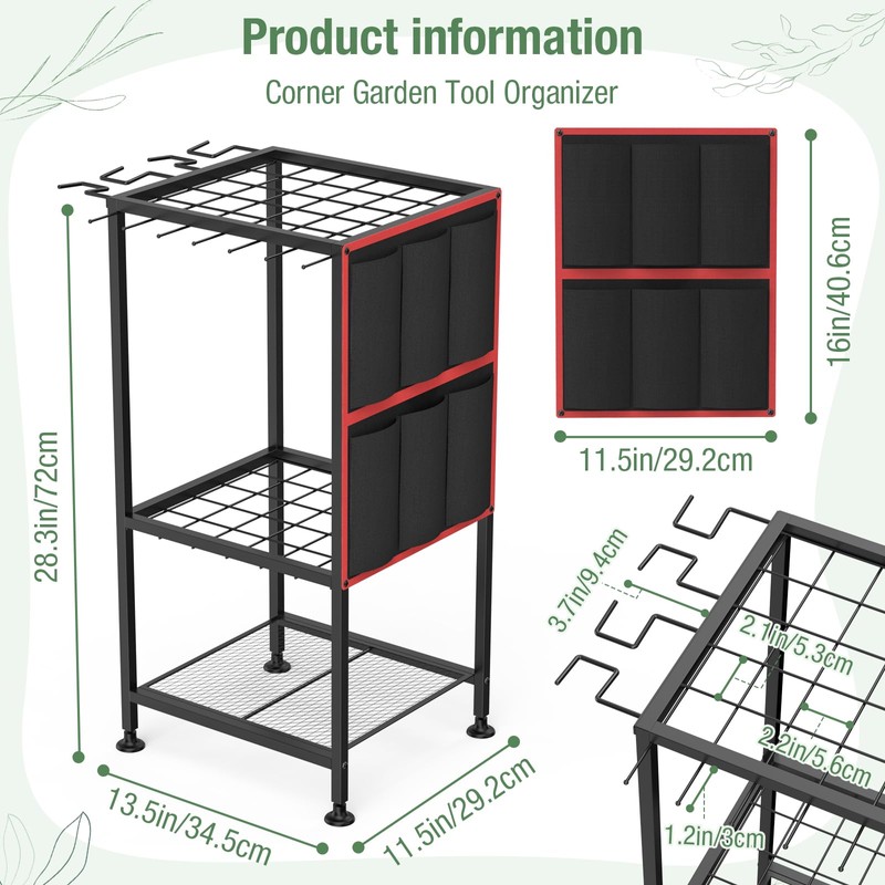 Lovind Garden Tool Organizer,Metal Yard Tool Organizer,Holds 50 Long-Handled Tools/Rakes/Brooms,Side