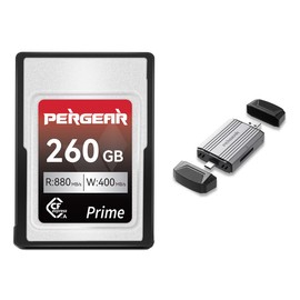 Pergear CFexpress Type A Memory Card 260 GB, Up to 880MB/s Read Speed & 900MB/s Write Speed for 4K 120P,8K 30P Recording, with Card Reader (260GB+ Card Reader)