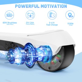 3 Wheel Electric Scooter for Kids, Electric Kick Scooters with Powerful Motor, 21V Battery, Thumb Throttle, 5mph Safe Speed, LCD Screen, Light Up Stem Deck & Wheels, White