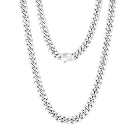 KRKC&CO Men's Curb Chain 8/12/14 mm, 18 K Gold/White Gold Plated Cuban Link Chain, Stainless Steel Curb Chain, Gold Cuban Link Chain, Silver Chain, Hip Hop Chain for Men and Boys, Size 46-66 cm