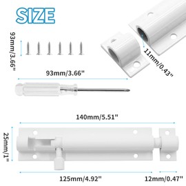 Biaungdo 5 Inch Slide Bolt Latch Lock, 2 Pack White Barrel Bolt Door Security Slide Latch Lock Aluminum Alloy Gate Sliding Locks Door Latch with Screws & Screwdriver