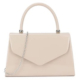 fi9® BNWT Retro Tote Patent Leather Bridal Wedding Evening Handbag Party Purse Clutch Shoulder Hand Bag (Pale Nude)