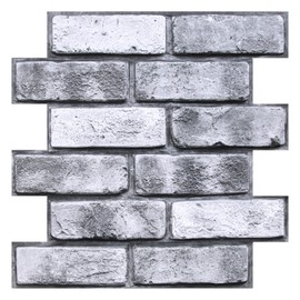 COMSTICKC 3D Faux Brick Wall Panels, Peel and Stick Brick Tiles,10 Pcs of 12"X12",Small Size Thin PVC Gray Fake Brick Self Adhesive Wall Covering Backsplash Kitchen Living Room Interior Decor