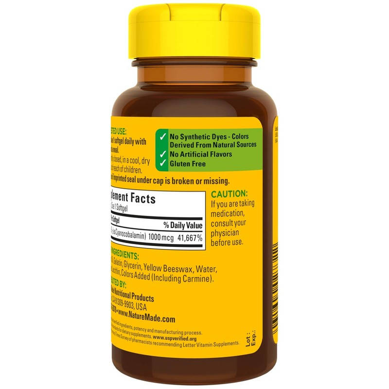 Vitamin B12 1000 mcg Softgels, 90 Count for Metabolic Health