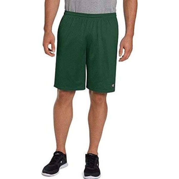 Champion Men's Long Mesh Short with Pockets, Dark Green, Small