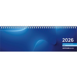 Tischquerkalender blau 2026 - 32x10,5 cm - 1 Woche auf 2 Seiten - Bürokalender mit Monatsübersichten - Stundeneinteilung 7 - 20 Uhr - 176-0015