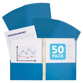 Blue Folders with Prongs, Blue Folders with Pockets and Prongs, 2 Pocket Folder with 3 Brads, Paper, 50 Pack