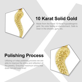 Gold Large Italian Horn Charm - 10 Karat Gold - Diamond Cut Italian Horn Pendant - Dangle Charm (Small)