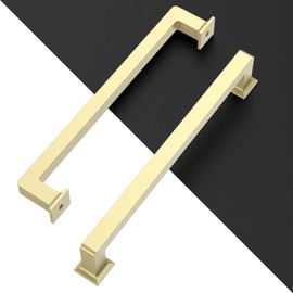 ROMATEE 10 Pack 6.3 Inch(160mm) Cabinet Pull Gold Kitchen Cabinets Handles Matte Gold Cabinet Hardware for Cupboard Square Kitchen Pulls for Cabinets Drawer Handles