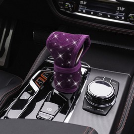 Tecledsn Bling Bling Auto Gear Shift Knob Cover, Car Shifter Cover, Shift Gear Cover with Crystal Glitter Bling Rhinestones, Interior Accessories Car Knob Gear Stick Protector for Cars (Purple+purple)