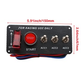 BLLYOGU 12V Ignition Switch Panel with Engine Start Button, 5 in 1 Carbon Fiber LED Toggle Switches for Race Cars, Trucks, RVs - High-Performance Ignition Starter Kit
