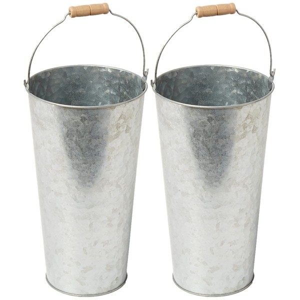 Weddingstar Large Galvanzined Silver Tin Bucket with Handle - 2 Pack